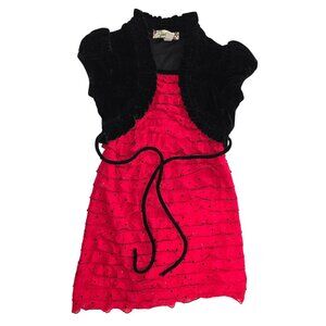 Speechless Girls Size 4 Black and Red Short Sleeved Dress with Waist Tie and Seq